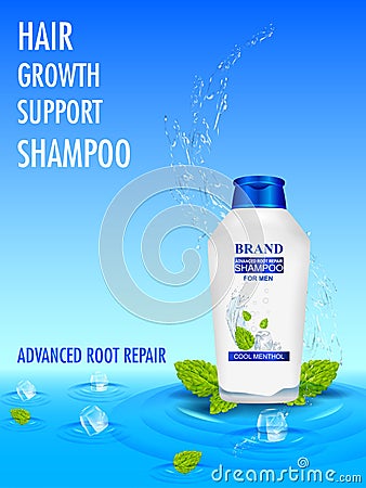 Advertisement promotion banner for Menthol Shampoo for dry and damaged hair Vector Illustration