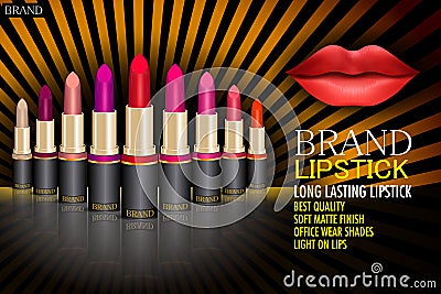 Advertisement promotion banner for trendy colorful brand Lipstick fashion Vector Illustration
