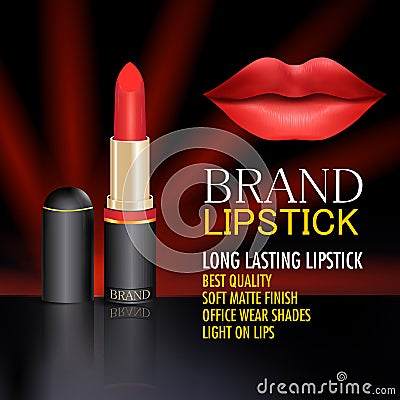 Advertisement promotion banner for trendy colorful brand Lipstick fashion Vector Illustration