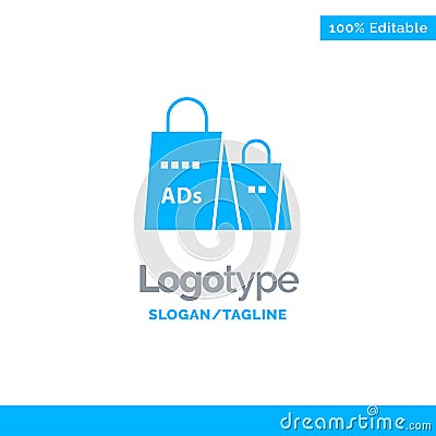 Advertising, Bag, Purse, Shopping Ad, Shopping Blue Solid Logo Template. Place for Tagline Vector Illustration