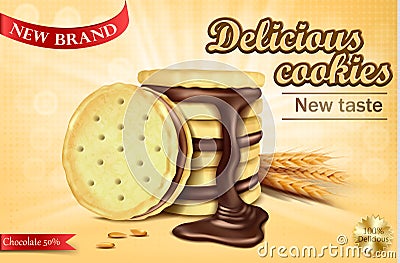 Advertising banner for chocolate sandwich cookies Cartoon Illustration