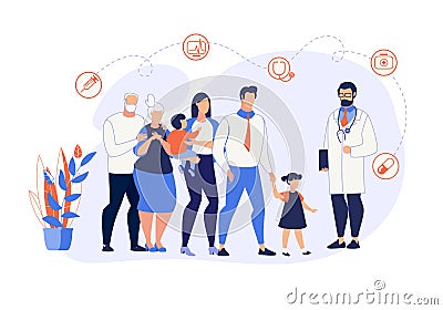 Advertising Banner Family Medicine Cartoon Flat. Vector Illustration