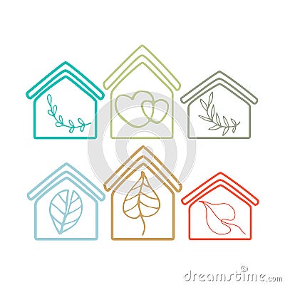 Advertising banner house eco green home. Vector icon logo concept . Abstract organic ecology building leaf. Cartoon Vector Illustration