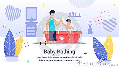 Advertising Banner Inscription Baby Bathing, Flat. Vector Illustration