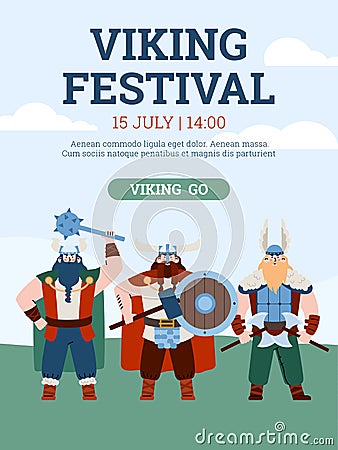 Advertising banner for festival of viking culture, flat vector illustration. Vector Illustration