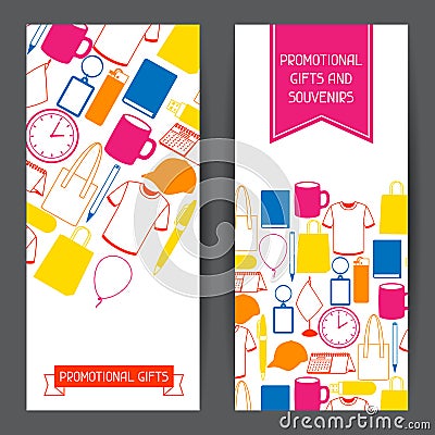 Advertising banners with promotional gifts and souvenirs Vector Illustration