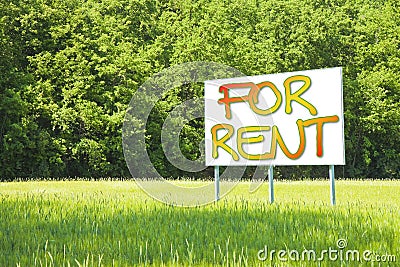 Advertising billboard informs that the land is free to be rented Stock Photo