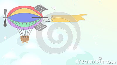 Advertising blimp airship Vector cartoon style background Vector Illustration