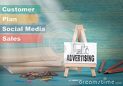 Advertising, business and strategic concept. notice board by the books and money, and notifications Stock Photo