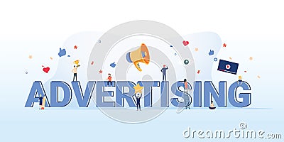 Advertising concept illustration. Idea of promotion and marketing. Online advertisement business marketing background. Vector Illustration