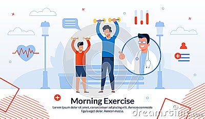 Advertising Flyer Morning Exercise Father and Son Vector Illustration