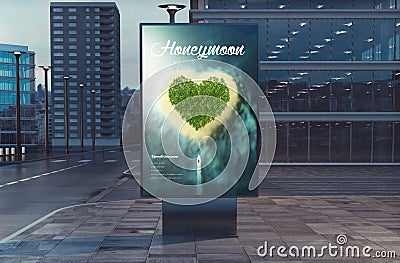 advertising honeymoon billboard on the street Stock Photo