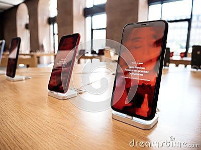 Advertising for latest Madonna album Apple store iPhone Display Editorial Stock Photo