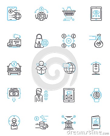 Advertising and marketing linear icons set. Branding, Promotion, Sales, Campaign, Analytics, Strategy, Targeting line Vector Illustration