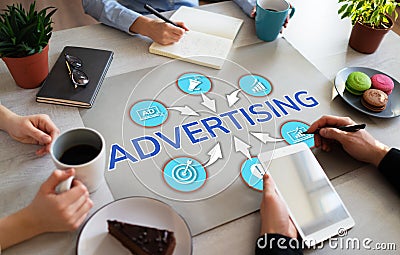 Advertising Marketing strategy development business peoples working in office. Stock Photo