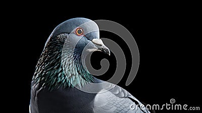Advertising portrait, banner, classic color pidgeon looks back, isolated on black background Stock Photo