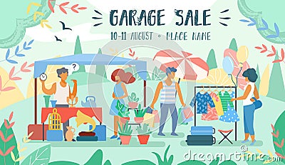 Advertising Poster Inscription Garage Sale Flat. Vector Illustration