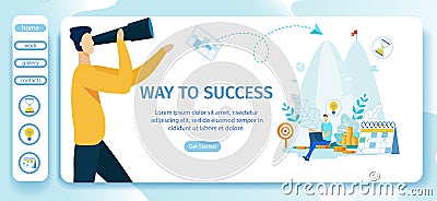 Advertising Poster Way to Success Landing Page. Vector Illustration