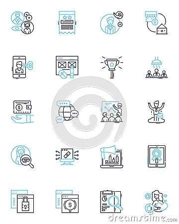 Advertising Promotion linear icons set. Branding, Campaigns, Creativity, Customers, Direct mail, Digital, Engagement Vector Illustration