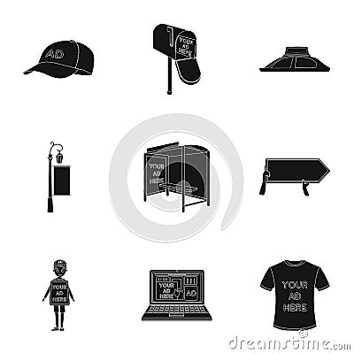 Advertising set icons in black style. Big collection of advertising vector symbol Vector Illustration