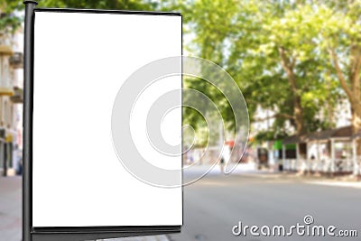 Advertising space under the poster. Lightposter citylight mockup small billboard in the city near the roadway. white space for Stock Photo