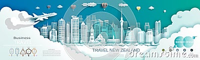 Advertising travel brochure New zealand top world modern skyscraper and famous city Stock Photo