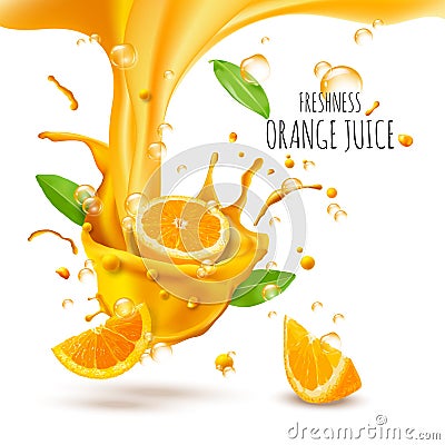 Advertisment with fresh oranges. Vector Illustration