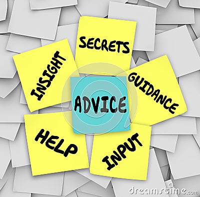 Advice Secrets Insight Help Guidance Sticky Notes Stock Photo