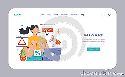 Adware alert concept. Flat vector illustration Vector Illustration