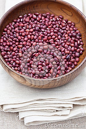 Adzuki beans in a wooden bowl Stock Photo