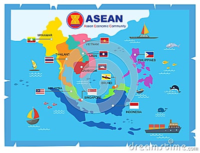AEC asean economic community world map Vector Illustration