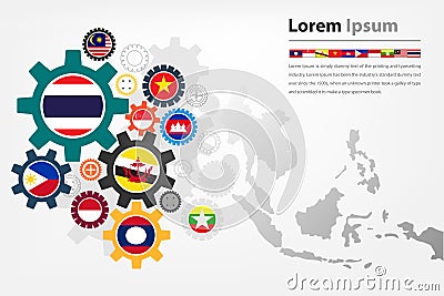 AEC economic gear and background map vector eps10 Vector Illustration