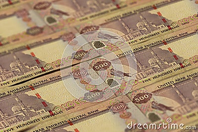 AED. Currency of United Arab Emirates background. Money of UAE. Dirhams Stock Photo
