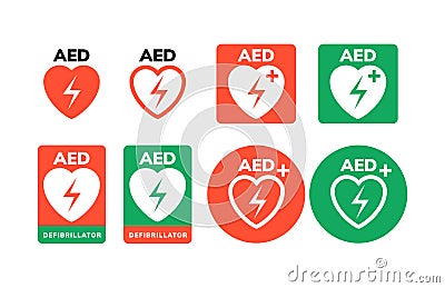 AED symbol icon. Heart first aid defibrillator sign. Automated external device for heart attack logo Vector Illustration