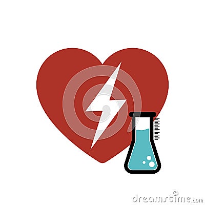 AED symbol. Red automated external defibrillator and test tube icon vector Vector Illustration