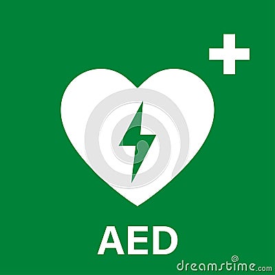 AED vector icon. Emergency defibrillator sign or icon. AED AID CPR. Vector green isolated icon CPR Vector Illustration
