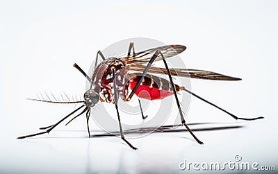Aedes aegypti mosquito, stomach full of blood on a white background Stock Photo