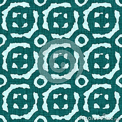 Aegean teal mottled rustic circle linen texture background. Summer dotted coastal living style. Light turquoise blue Editorial Stock Photo