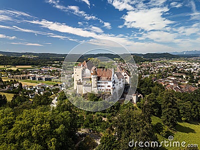 Aeiral drone panarama image of the Lenzburg castle, Switzerland Stock Photo