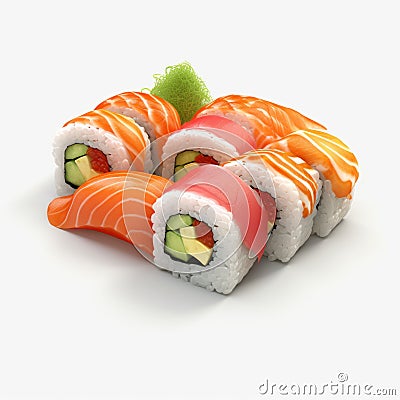 Ultra Realistic 4k Sushi: Photorealistic 3d Rendering On White Background Stock Photo