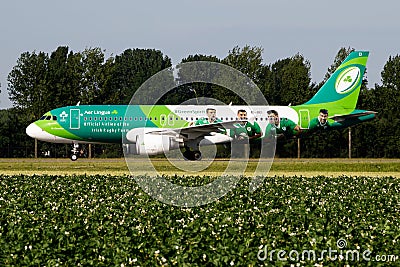 Aer Lingus special livery Airbus A320 EI-DEI passenger plane taxiing at Amsterdam Schipol Airport Editorial Stock Photo