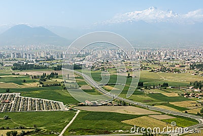 Aeral view on Kayseri town in Cappadocia, Turkey Stock Photo