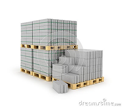 Aerated concrete blocks stacked on wooden pallets. Cartoon Illustration