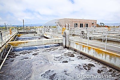 Aeration Stage at a Wastewater Treatment Plant Stock Photo