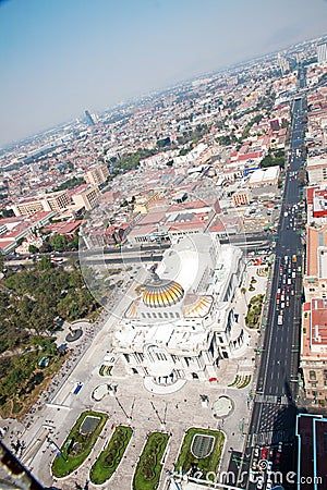 Aereal view of Mexico city and the Palacio of Bellas artes Stock Photo