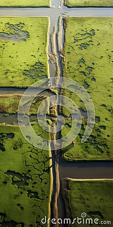 Aerial Abstractions: Three Dotted Red Lines In Dutch Marine Scenes Stock Photo