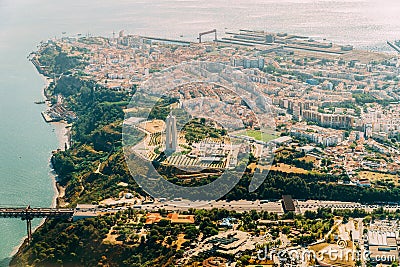 Aerial Airplane View Of Lisbon City Stock Photo
