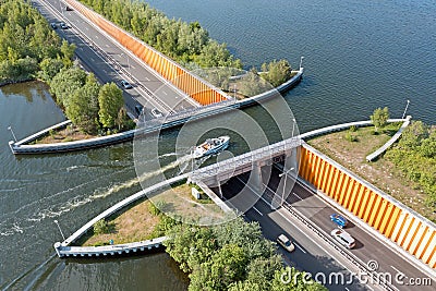 Aerial from the aquaduct in Harderwijk at the Veluwemeer in the Netherlands Stock Photo