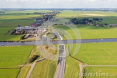 Aerial from aquaduct Jeltesloot in Friesland the Netherlands Stock Photo
