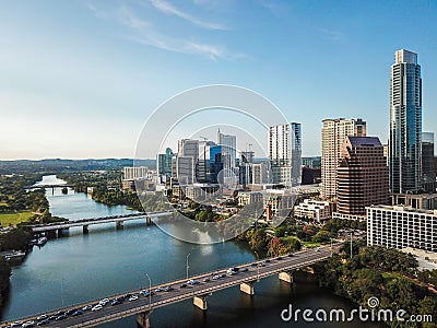Aerial of Auston Texas from the Congress Avenue Bridge next to t Editorial Stock Photo